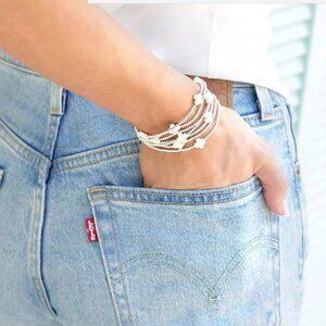 Enewton White Cross & Platinum Bead Bracelet Set